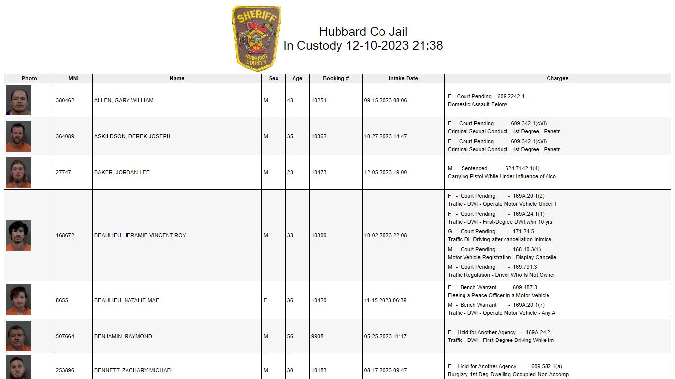Custody - Hubbard County, Minnesota